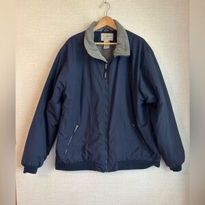 LL Bean Mens XXL Tall Nylon Warm Up Jacket Fleece Lined Thinsulate Navy/ Blue